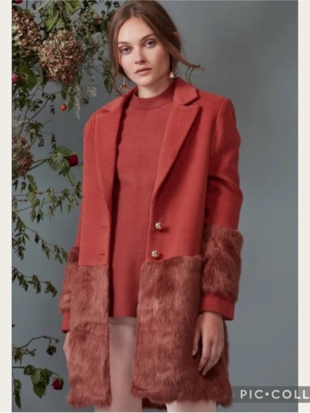 Anthropologie Keepsake Faux Fur-Trimmed Tailored Coat